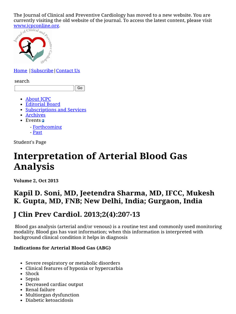 Arterial Blood Gas Interpretation Guide | PDF | Bicarbonate | Physiology