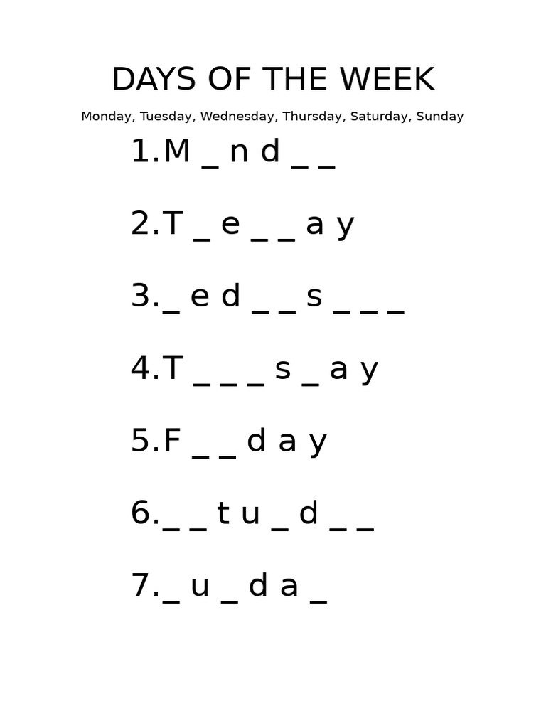 Days of the Week Fill-in Activity | PDF