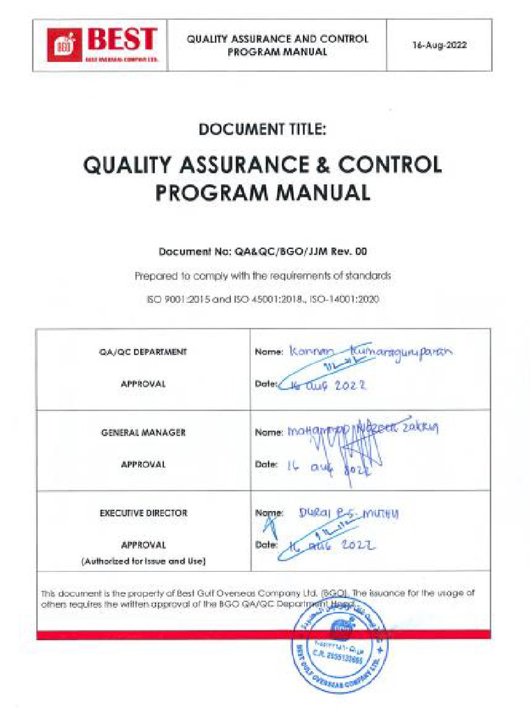 Quality Assurance & Control Manual | PDF | Quality Assurance | Audit
