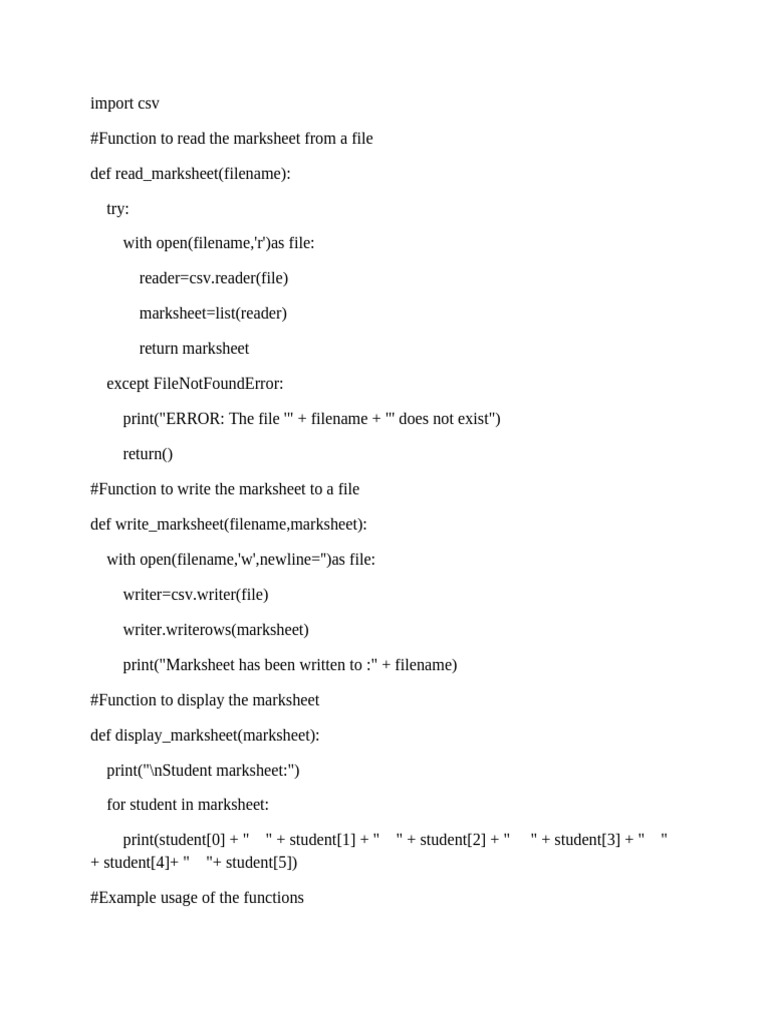 CSV Marks Management System | PDF