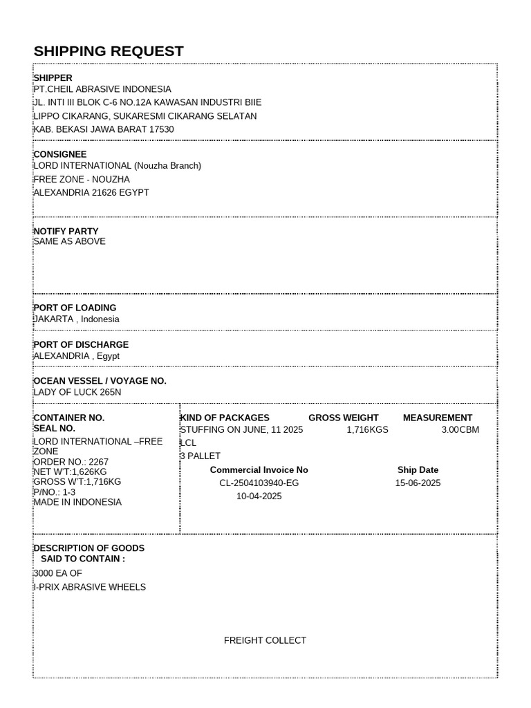 Shipping Request: Shipper | PDF | Ships | Supply Chain Management