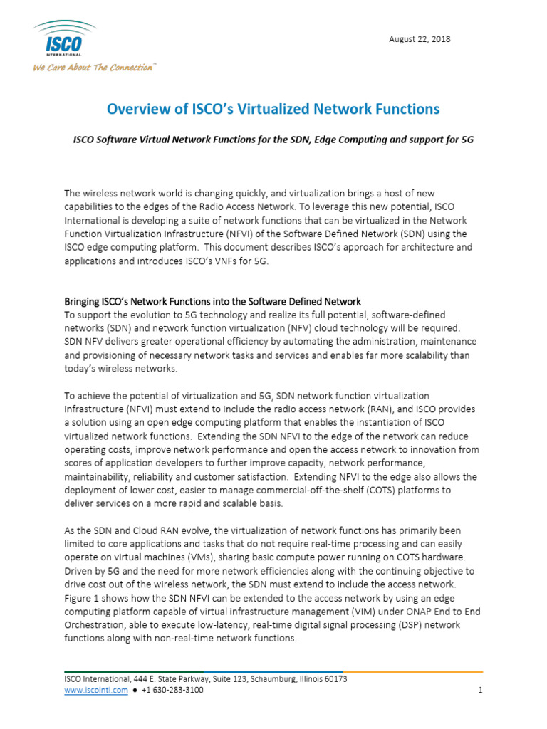 Isco+Vnf+5g+Overview+ +final | PDF | Computer Network | Orthogonal ...
