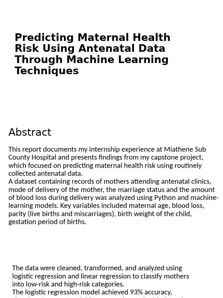 Maternal Health Risk Prediction Using ML | PDF | Maternal Health ...