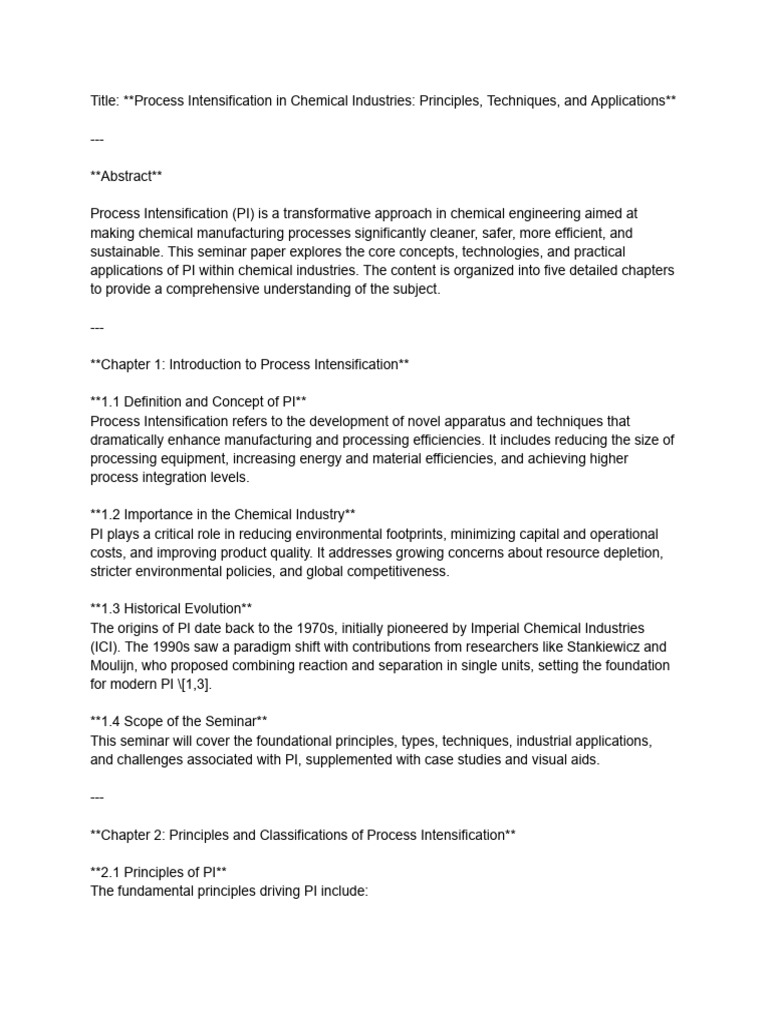 Process Intensification in Chemical Engineering | PDF | Fine Chemical ...