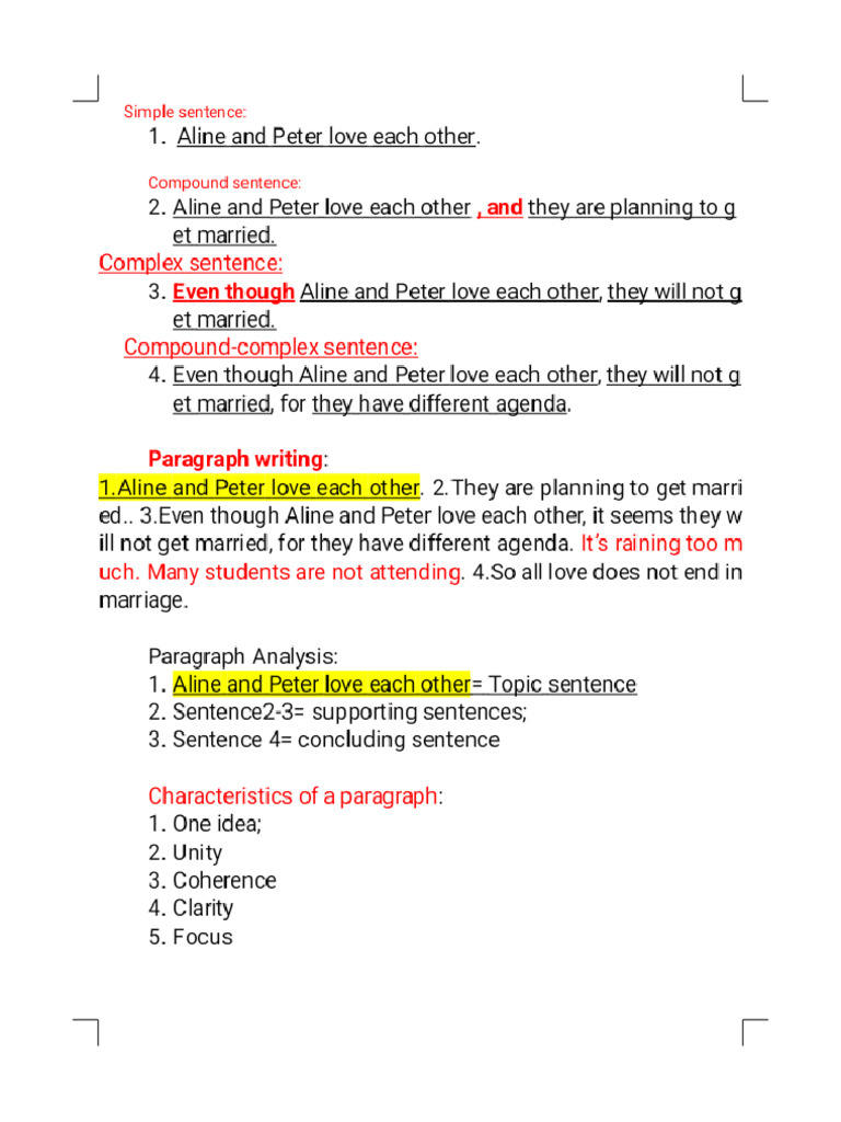 In - Class Sentence Writing and Paragraph Writing Examples - Phoenix | PDF