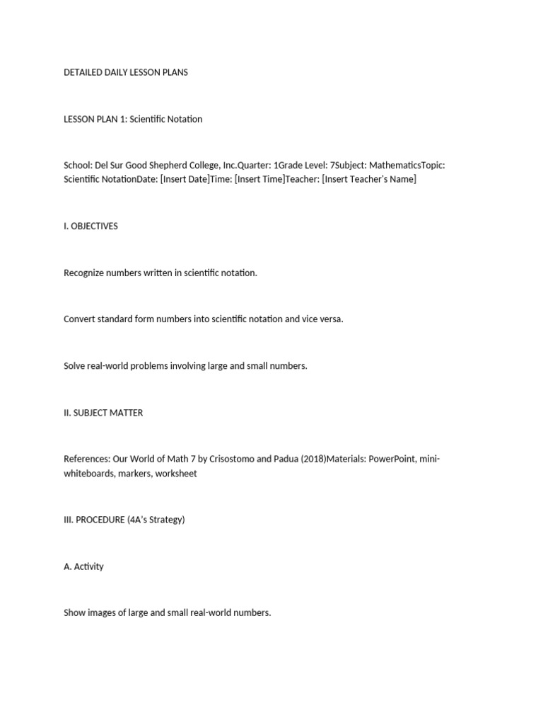 Detailed Daily-Wps Office | PDF | Lesson Plan | Mathematics