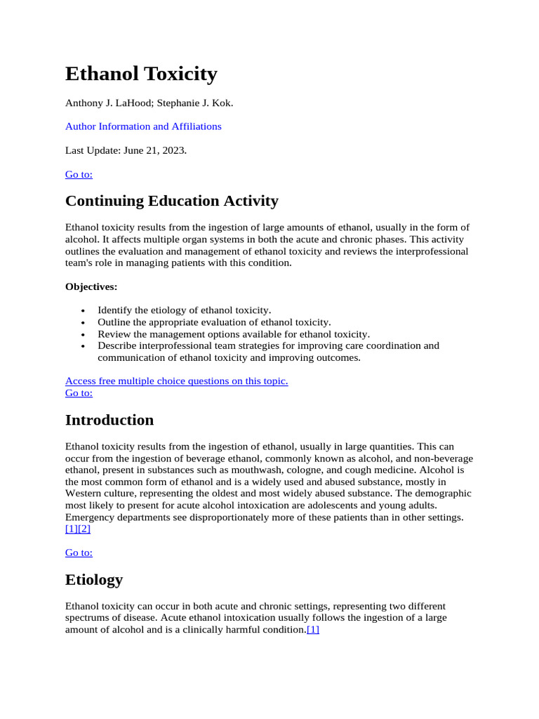 Understanding Ethanol Toxicity Management | PDF | Alcohol Intoxication ...