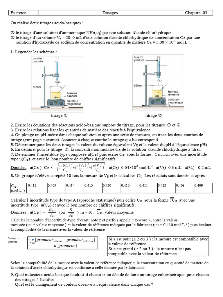 Titrages acido-basiques : méthodes et résultats | PDF | Titrage | Chimie