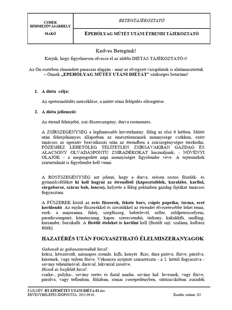 BT Epeműtét Utáni Diéta 02 | PDF