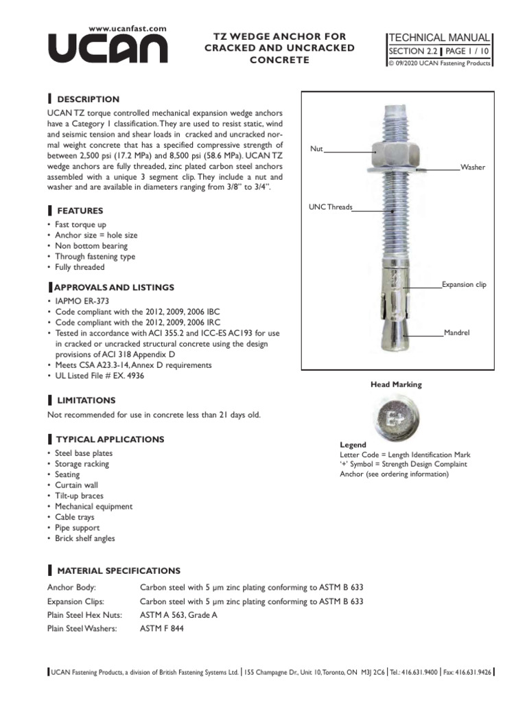 TZ Wedge Anchor Technical Manual | PDF | Strength Of Materials | Concrete