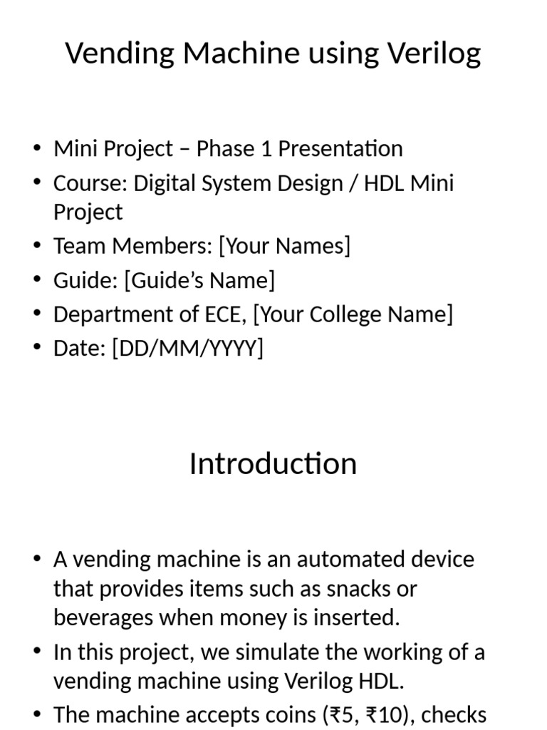 Verilog-Based Vending Machine Project | PDF | Hardware Description ...