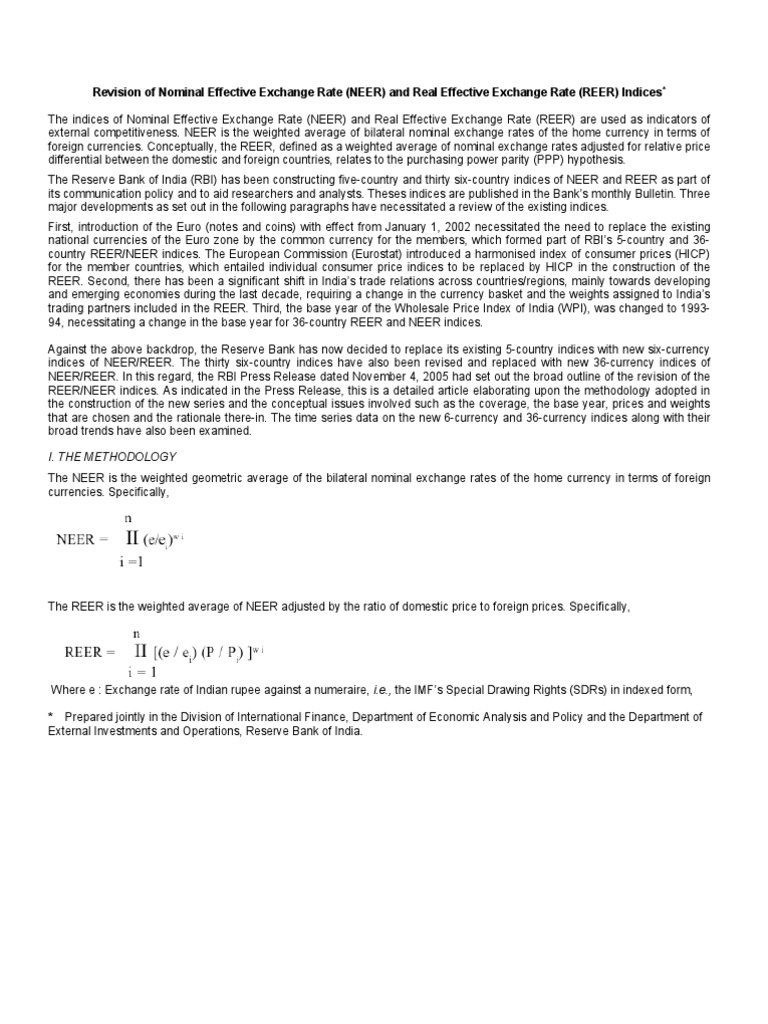 RBI Revises NEER & REER Indices | PDF | Exchange Rate | Consumer Price Index