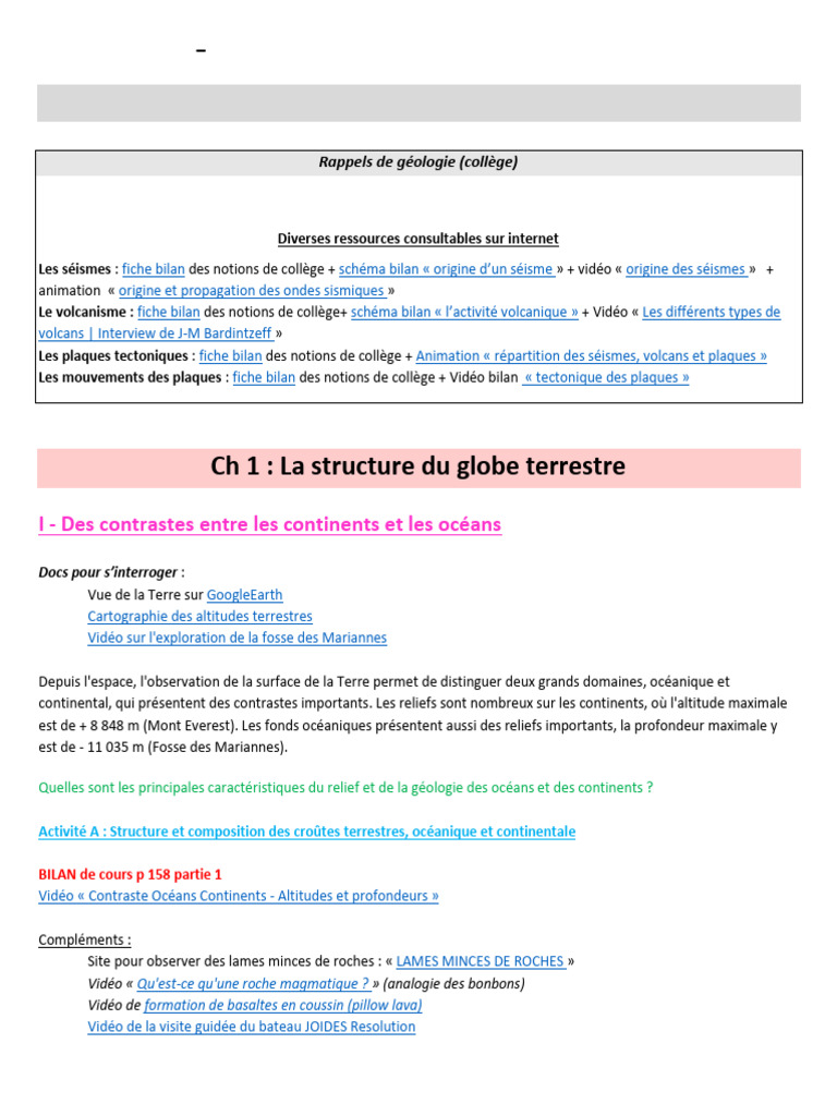 Dynamique interne de la Terre en SVT | PDF | Sismologie | Terre