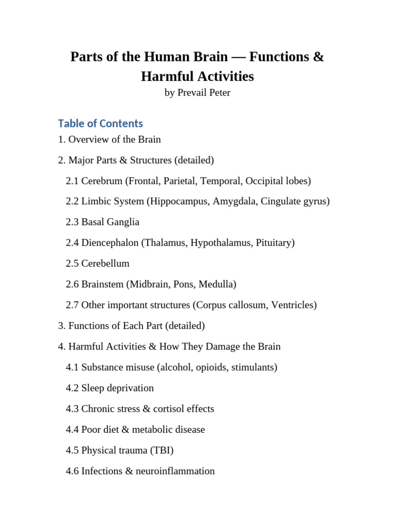 Brain Parts Functions and Harmful Activities | PDF | Brain | Human Brain