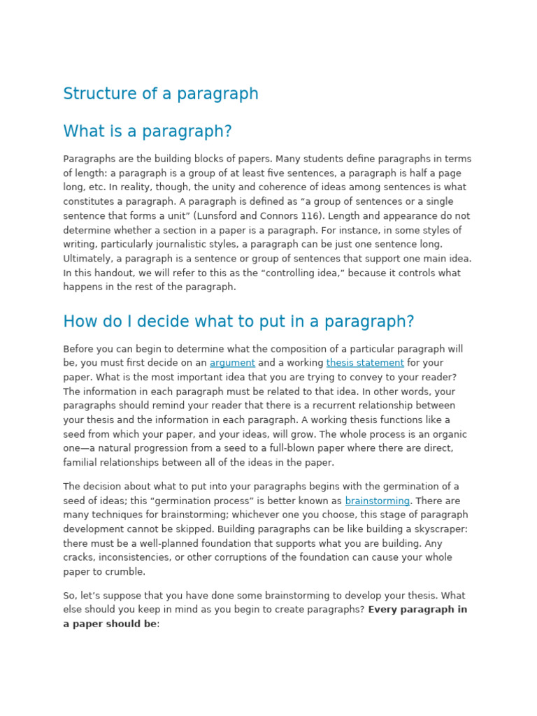 How to Structure Effective Paragraphs | PDF | Paragraph | Sentence ...