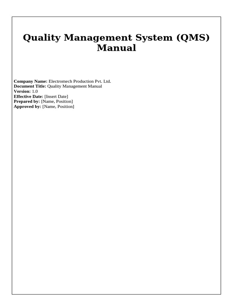 Electromech QMS Manual Overview | PDF | Verification And Validation ...