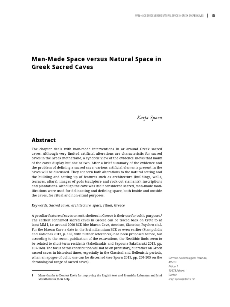 Man-Made Features in Greek Sacred Caves | PDF