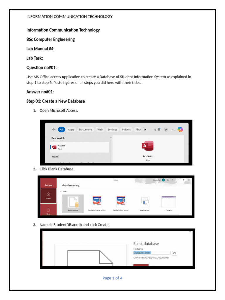 Student Database Creation in MS Access | PDF
