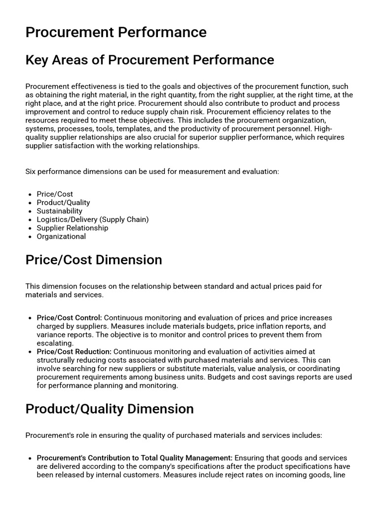 Key Dimensions of Procurement Performance | PDF | Procurement | Supply ...
