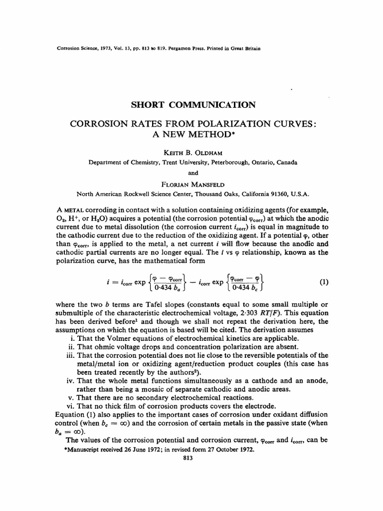 New Method for Corrosion Rate Analysis | PDF | Electrochemistry | Logarithm