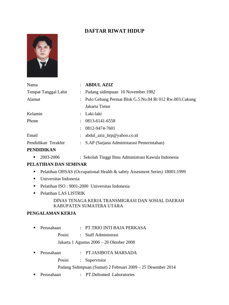 Riwayat Hidup Abdul Aziz 2023 | PDF