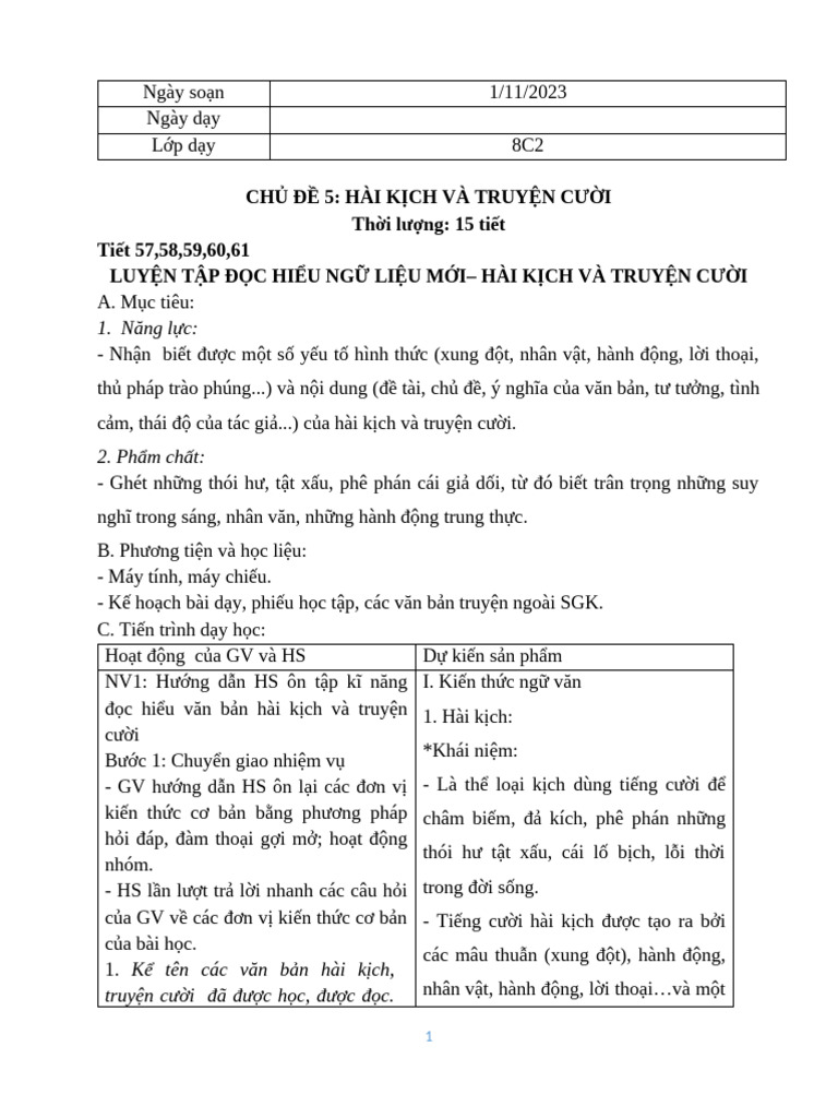 Chủ Đề 5- Hài Kịch Và Truyện Cười (Tiết 57-71) 8 | PDF