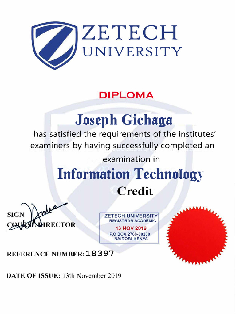 Zetech University IT Diploma Certificate | PDF