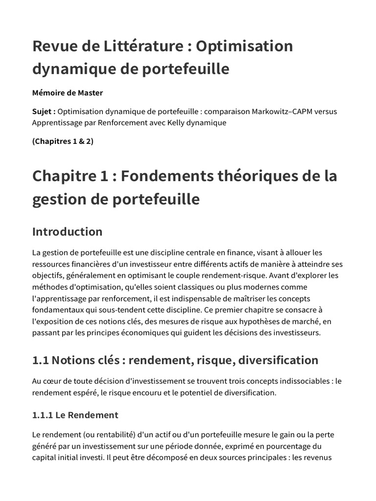 Optimisation de Portefeuille : Markowitz vs Kelly | PDF | Modèle d ...