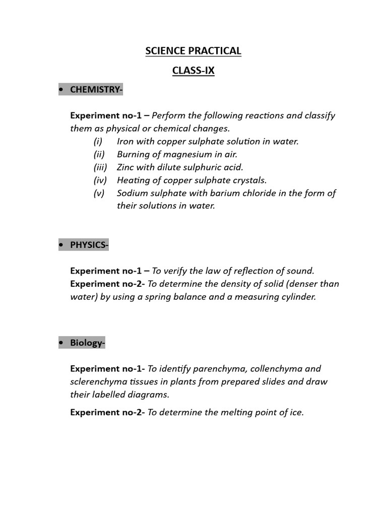 Science Practical Class - Ix (Final) | PDF