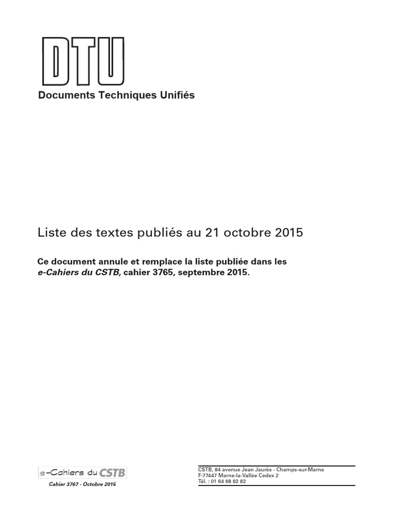 Liste des DTU - Cahier 3767 | PDF | Code de la construction et de l ...