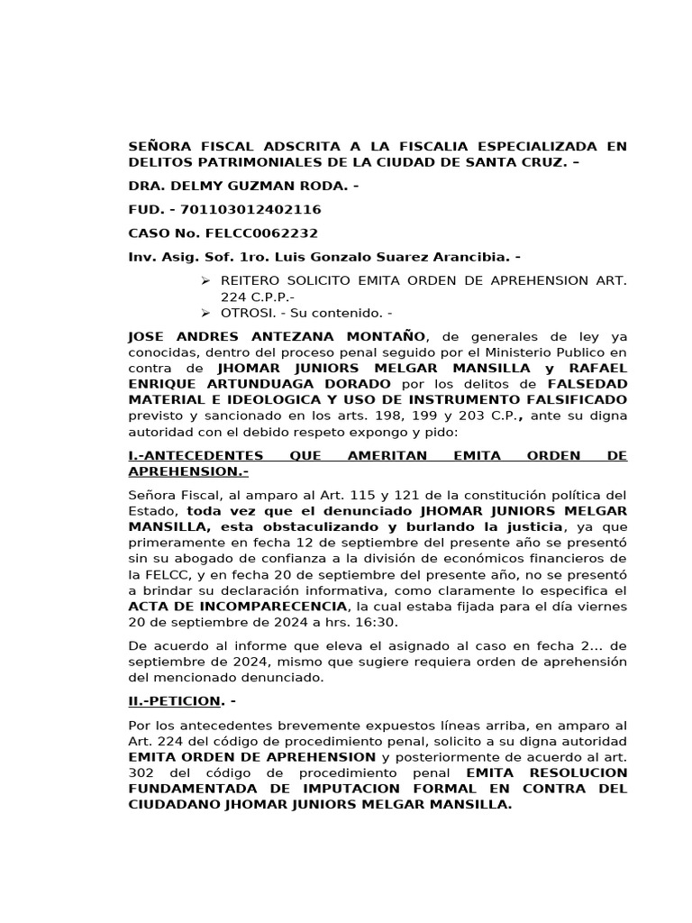Solicito Orden de Aprehension | PDF | Justicia | Crimen y violencia