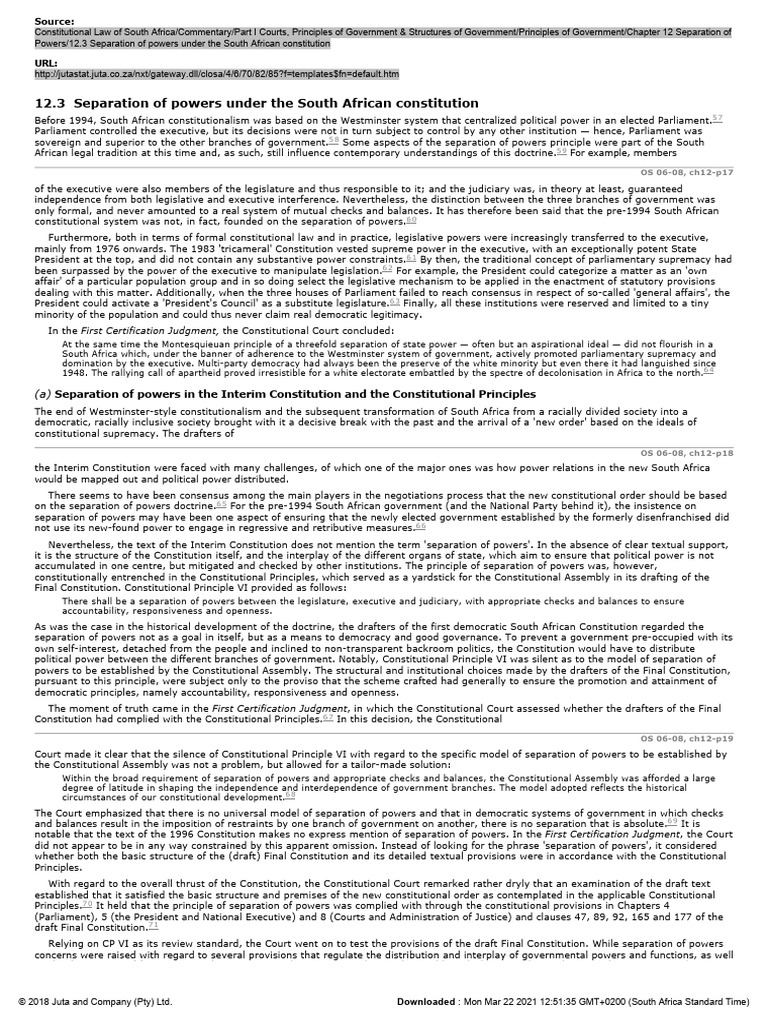 South Africa's Separation of Powers Explained | PDF | Separation Of ...