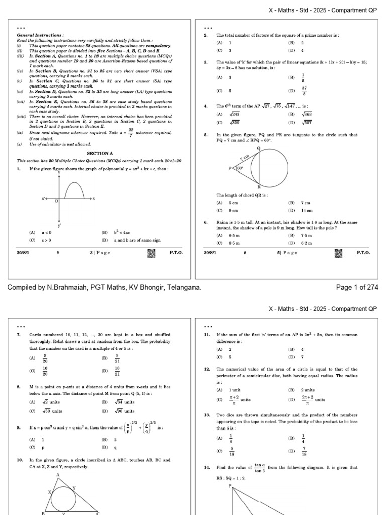 2025 Maths Compartment QP Guide | PDF