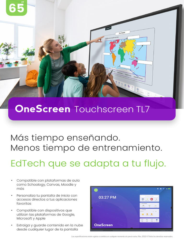 OneScreen Touchscreen For Education TL7 - 65 Spec Sheet | PDF ...