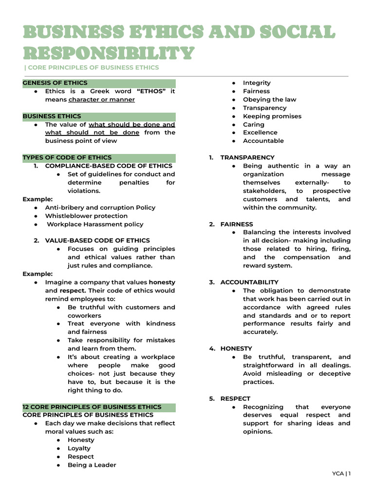 12 Core Principles of Business Ethics | PDF | Business Ethics | Integrity