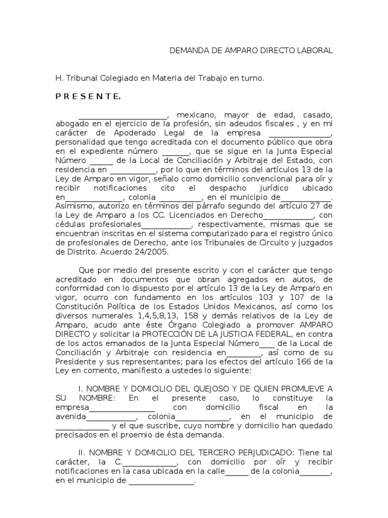 Demanda de Amparo Directo Laboral | PDF | Demanda judicial | México