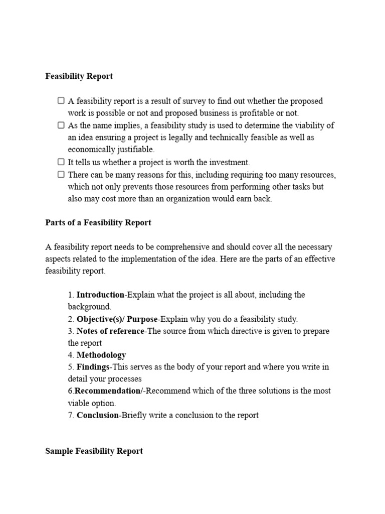 Feasibility Report | PDF | Feasibility Study