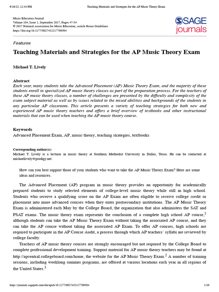 Teaching Materials and Strategies For The AP Music Theory Exam | PDF ...