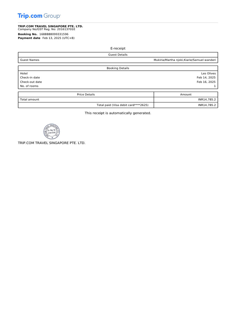Hotel Booking 1688888099331596 E-Receipt | PDF