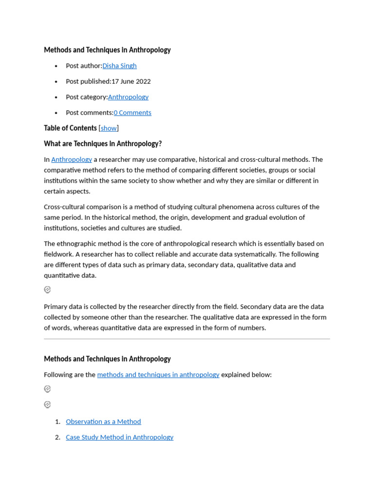 Anthropological Research Methods Explained | PDF | Survey Methodology ...