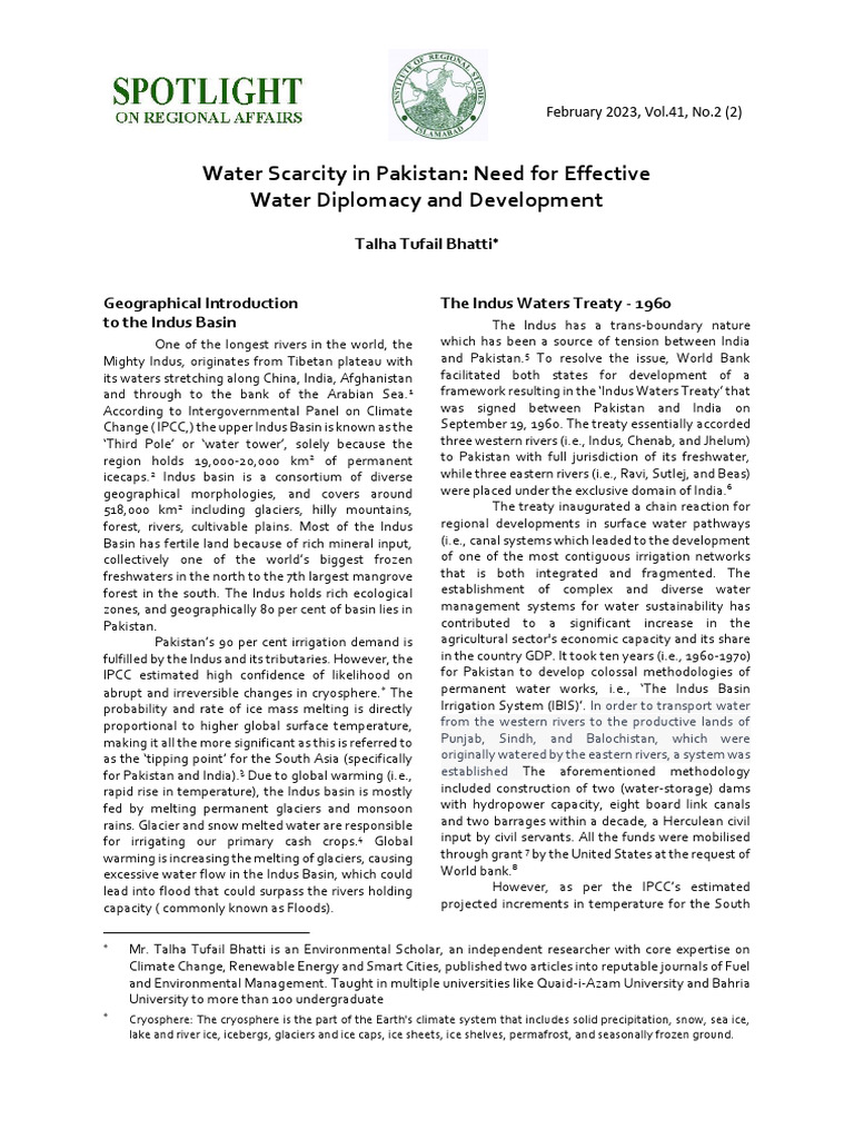 Water Scarcity and Diplomacy in Pakistan | PDF | Indus River | Climate ...