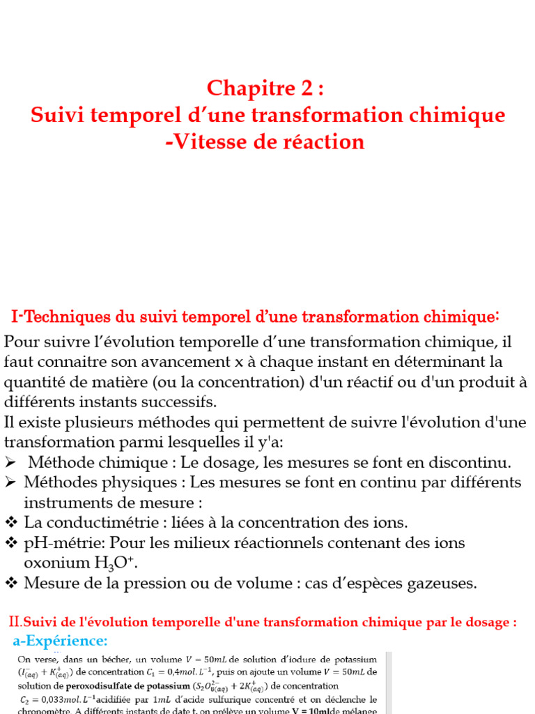 Suivi temporel des réactions chimiques | PDF | Cinétique chimique | Chimie