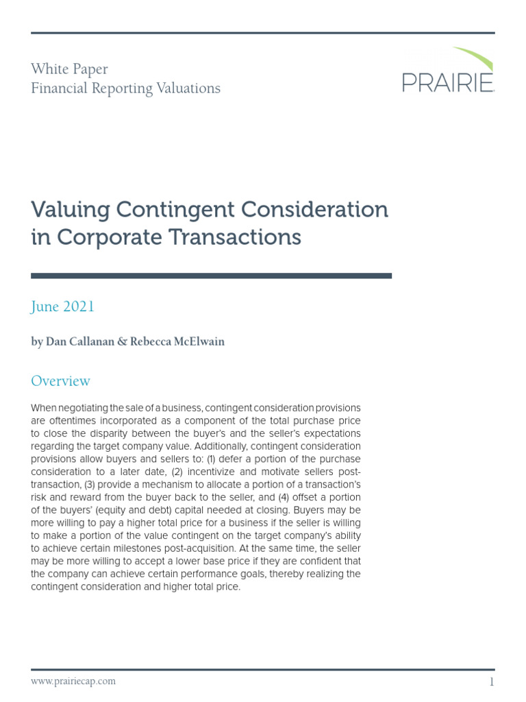 60dcbaad9e43e28a52c5f8a3 Prairie Valuing Contingent Consideration in ...