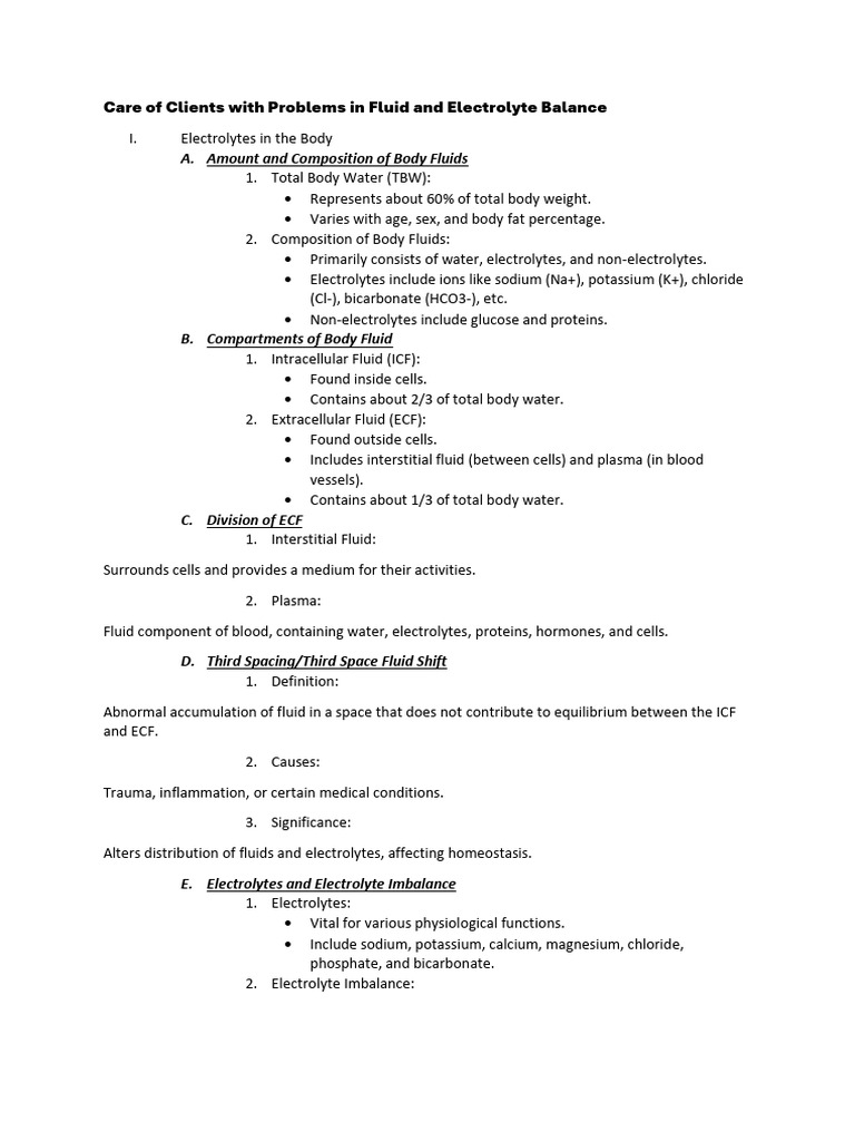 Fluid and Electrolyte Balance Care Guide | PDF | Electrolyte ...