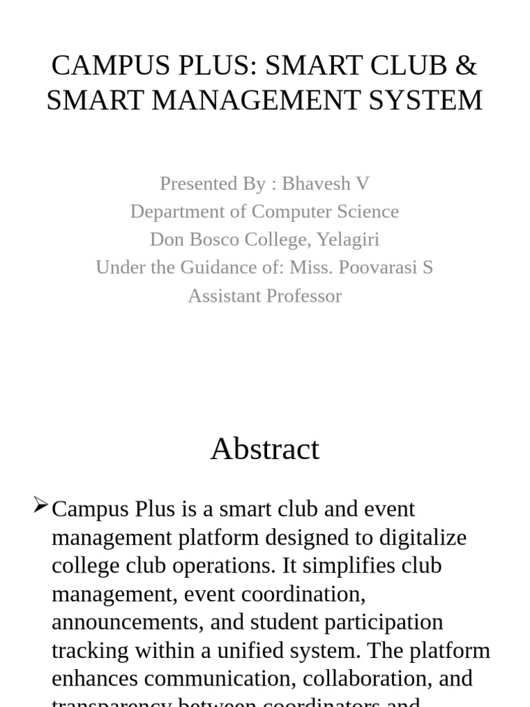 Campus Plus Smart Club Management System | PDF | Web Application | Software