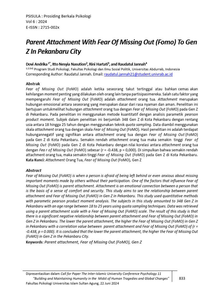 Image showcasing Parent Attachment With Fear of Missing Out (Fomo) To Gen Z in Pekanbaru ...