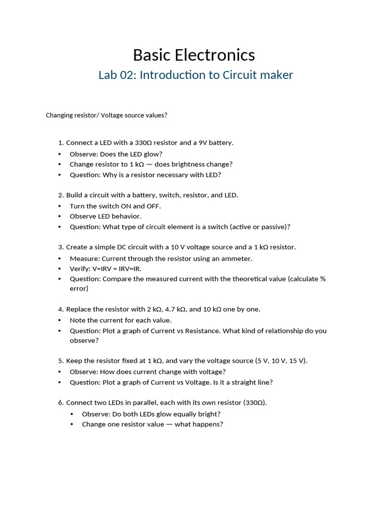 Basic Electronics: Circuit Maker Lab Guide | PDF