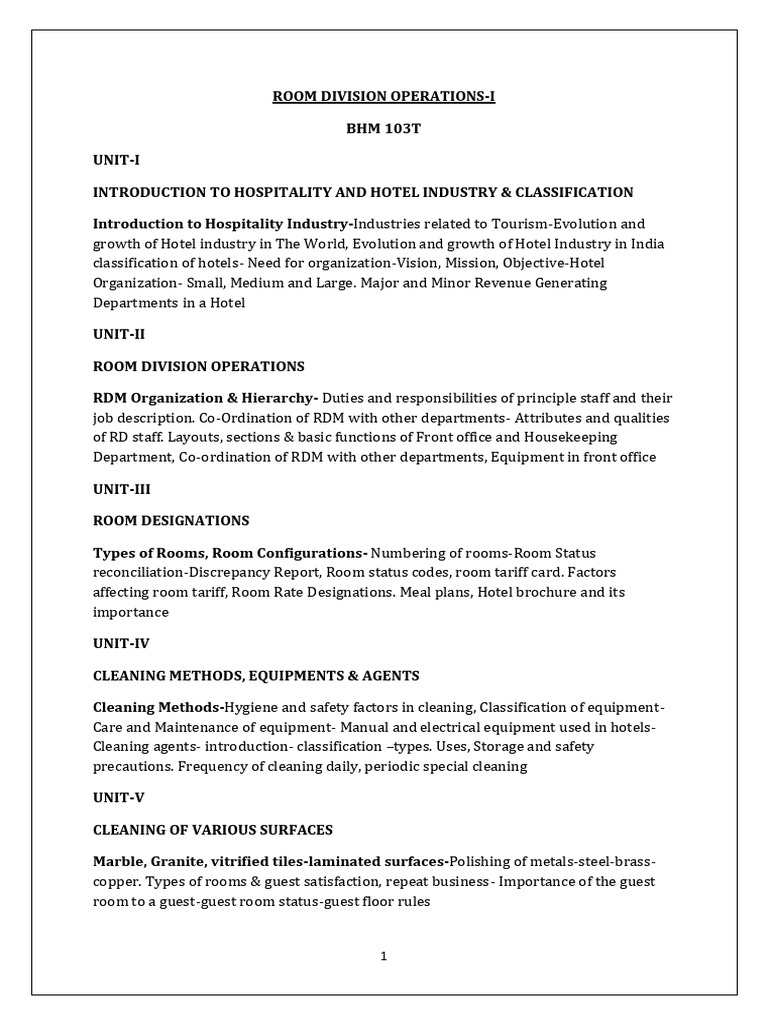 Room Division Operations-sem i Ou | PDF | Hotel | Inn