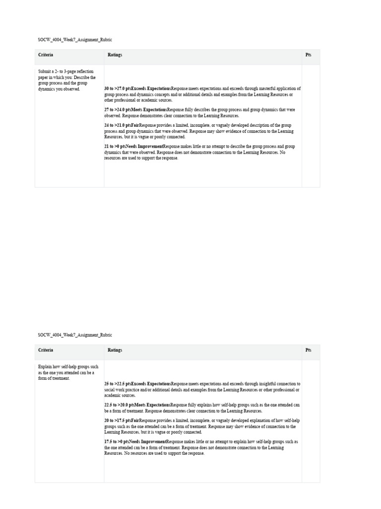 SOCW 4004 Week 7 Assignment Rubric | PDF | Apa Style | Human Communication
