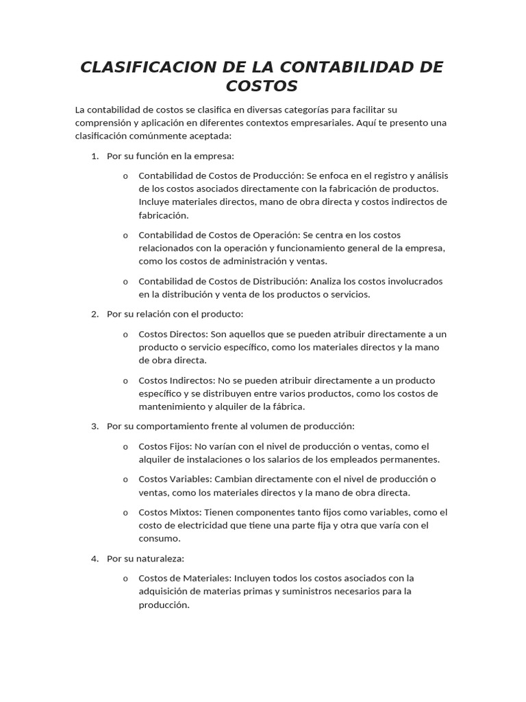 Clasificación de la Contabilidad de Costos | PDF | Costo | Contabilidad ...